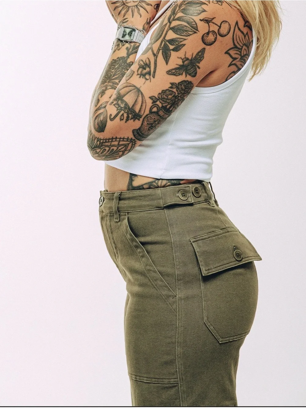 P&Co Service Fatigue High-Rise Pants in Olive Green Size 30 - Picture 7 of 9